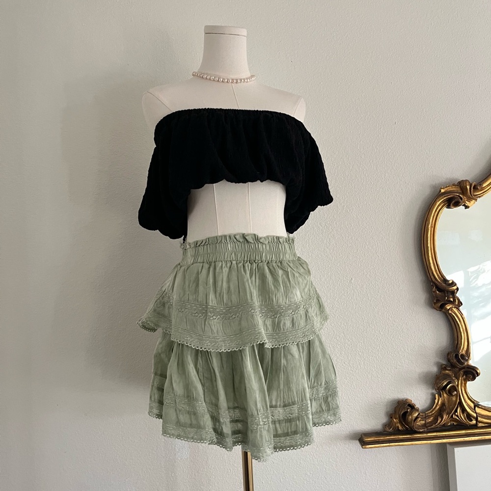 LoveShackFancy Black and Green Mini Skirt